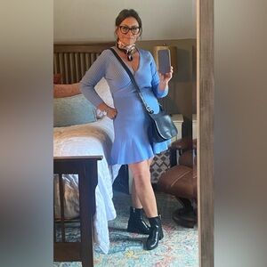 Flattering Blue Knit Skater Girl Dress Sz M